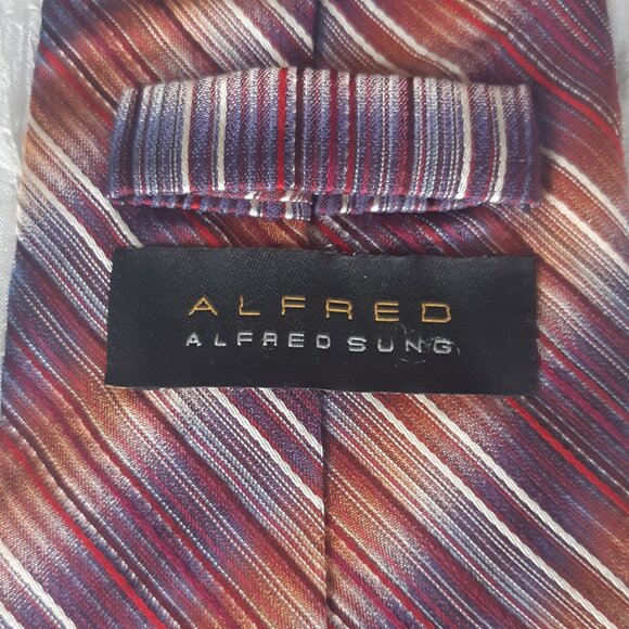 Alfred Sung 100% Silk Men's Tie, Dark Orange and White Diagonal Stripes - Picture 2 of 9